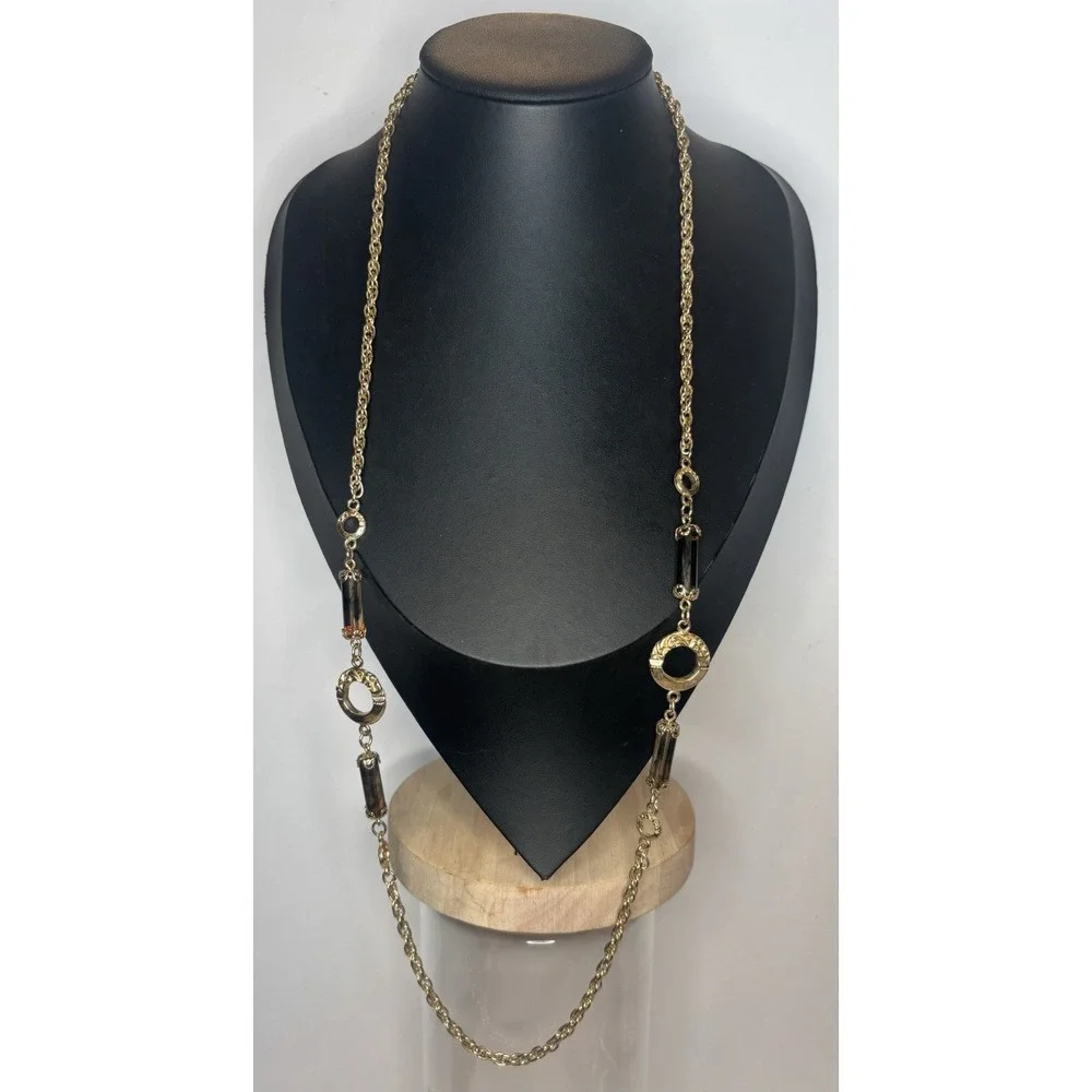 Vintage Sarah Coventry Emberwood Amber Brown Gold Tone Lantern Circle Necklace